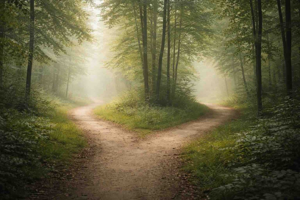 Skovsti i blødt lys symboliserer adhd symptomer voksne mænd og indre ro

